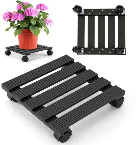 Peviasot Rullo per piante quadrato in WPC, 30 x 30 cm, stabile supporto per piante con ruote e freno di stazionamento, resistente alle intemperie, portata fino a circa 80 kg, per interni ed esterni