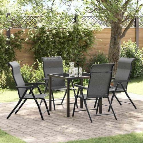Owoxanthellate Gruppo da pranzo da 5 pezzi, antracite, 160 x 80 x 73 cm, pieghevole, regolabile in altezza, in acciaio rattan sintetico, resistente alle intemperie, terrazze, balcone