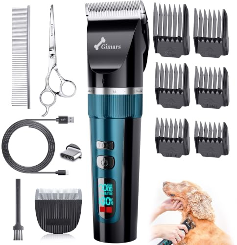 Gimars Tondeuse pour chien 4 en 1 7000 tr/min avec lame de rechange, sans fil et silencieuse, 55 dB, tondeuse professionnelle pour poils d'animaux, tondeuse à poils de chien et rasoir pour poils épais