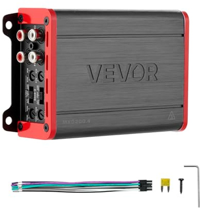 VEVOR Amplificateur Audio Voiture, Ampli de Puissance à 4 Canaux Pontables pour Subwoofer, Classe D à Gamme Complète Max. 4x120 W sous 4 ohms/4x200 W sous 2 ohms, Amplificateur Stéréo pour SUV, MPV