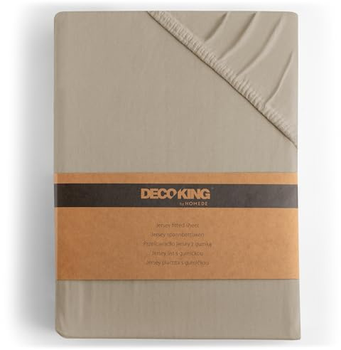 DecoKing Dra-på-lakan 200x200-200x220 cm 100% kammad Bomull Jersey Mjuk Spännlakan 200x200cm - 200x220cm Cappuccino Amber