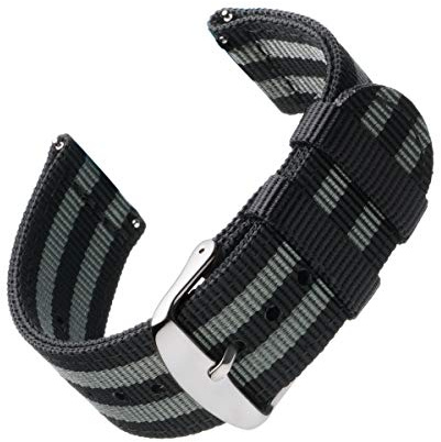Archer Watch Straps - Premium Nylon Quick Release Watch Bands (Black/Gray, 20mm)