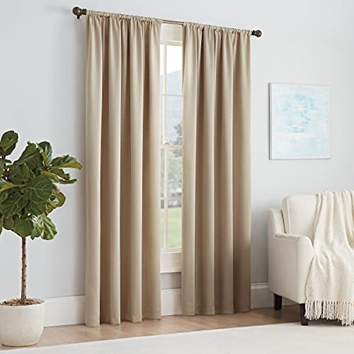 ECLIPSE Solid Thermapanel Modern Room Darkening Rod Pocket Window Curtain for Bedroom (1 Panel), 54 x 84, Taupe