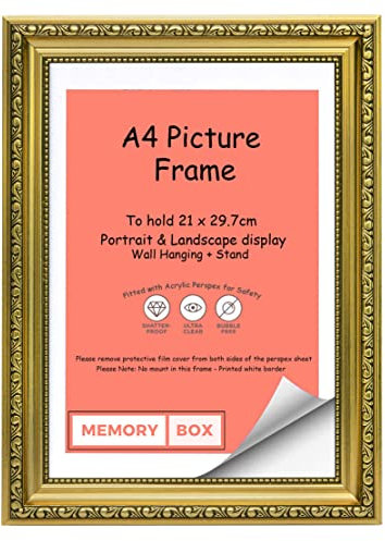 Memory Box Ornate Shabby Chic Picture/Photo/Poster frame with Perspex Sheet - Gold A4