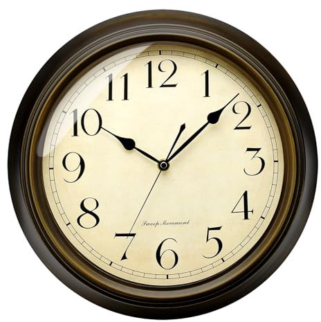 Plumeet Wanduhr aus Metall, 33cm Ruhige Retro Klassisch Wanduhr ohne Tickgeräusche für Wohnzimmer, Schlafzimmer, Batteriebetrieben (Arabische Ziffern)