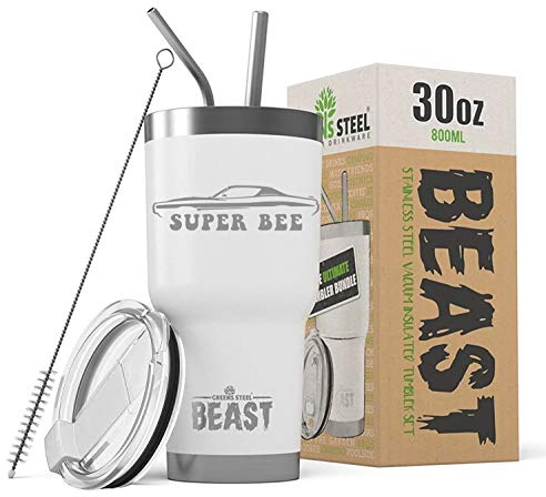 1971 1972 Charger Super Bee BEAST 30 oz Stainless Steel Insulated Tumbler w/Lid, 2 Straws, Brush and Gift Box white