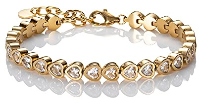 namana Tennis Herz-Armband für Frauen, Gold armband fur Damen, besetzt mit herzförmigen Swarovski-Kristallen, Damenarmband, Gold Armkette für Sie mit Geschenkbox