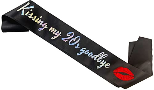 Elegemma Kissing My 20s Goodbye Sash, 30th Birthday Sash for Birthday Girl and Birthday Queen, RIP to My Youth Party Decorations, Dirty 30 Flirty Thriving Thirsty and Fabulous Birthday Party Supplies