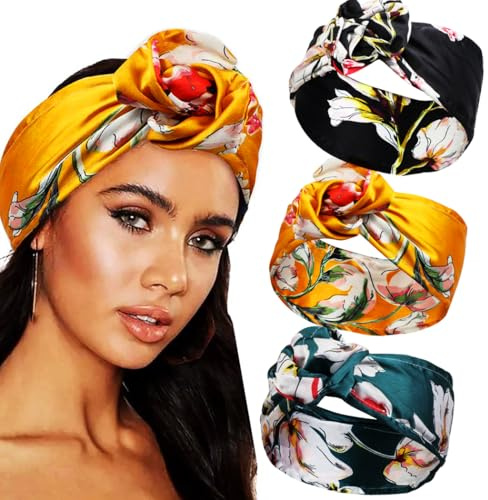Zoestar Boho breda pannband blomma hårband justerbar tråd turban huvudbonad mode hårband för kvinnor och flickor (förpackning med 3)