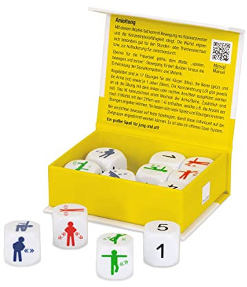 TimeTEX Würfel-Set Bewegung 12-TLG, 20 mm in Box | Lehrerbedarf | Schulbedarf | Fitness Würfel | Bewegungsübung