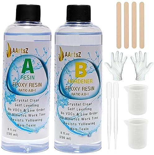 AArtsZ Epoxidharz Glasklar Gießharz Anfänger 472ml (16 oz) Set; Epoxidharz mit Härter 1:1; Profi Qualität glasklar & geruchsarm, Gießharz für Holz, Kunst, Handwerk, DIY Deko Tischplatte, Aquarium