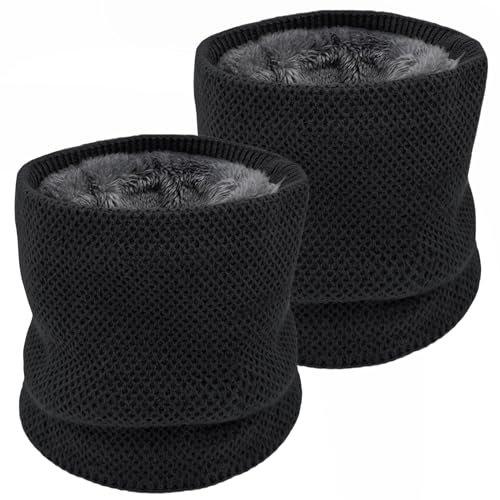 lifwimner 2 Stück Schal Winter Halsschlauch Herren Ski, Schlauchschal Halswärmer Gesichtsschal Fleece Loop Schal für Männer Frauen Aktivitäten Warm Nackenwärmer Sport (Schwarz+Schwarz)