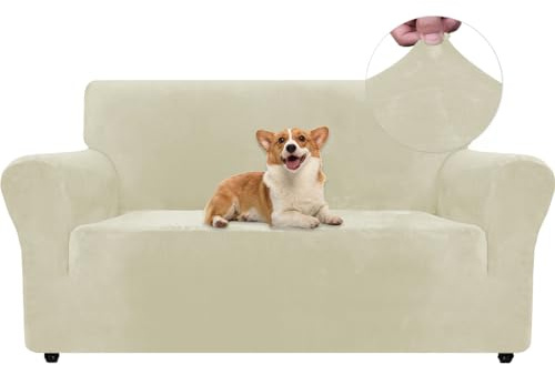 Ystyle Funda Sofá 2 Plazas, Funda Sofa Terciopelo, Beige | Fundas Para Sofa Ajustable, Cubre Sofa Elastica, Protector Sofa Gatos Arañazo Y Perros Mascotas, Funda Sofá Con Reposabrazos
