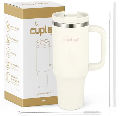 Cuplax 40oz Tumbler with Straw and lid Tumbler with Straw and Handle,Leakproof 2-in-1 Airtight Lid Double Walled Stainless Steel,Insulated Cup for Cold&Hot Drinks,Travel Mug with Handle