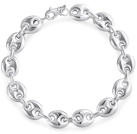 Bling Jewelry Unisex .925 Sterling Silver Nautical Anchor Link Puff Mariner Chain Bracelet For Women Men 9MM Wide 8 Inch