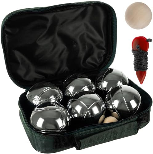 KRUZZEL Boule Set mit 6 gravierten Kugeln & Zubehör - Petanque Spiel mit Holzkugel, Maßband & Tragetasche - Outdoor-Aktivitäten Gravierte Motiven Hülle 23440