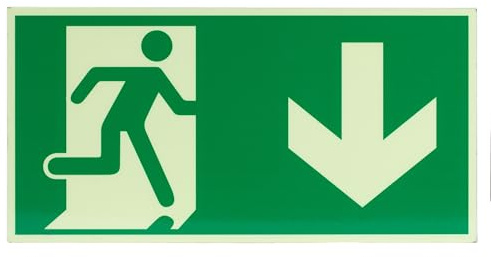 Panneau Issue de Secours Photoluminescent - Plaque Sortie Urgence en Aluminium Adhésif - Autocollant 300 x 150 mm