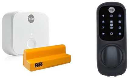 Yale Connect Wi-Fi Bridge + Yale Access Module & Keyless Connected Door Lock - Black - No Key Needed, Lock/Unlock with PIN Code, Key Tag, Phone Tag, Compatible with 60 mm Nightlatch