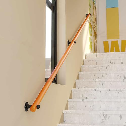 Corrimano per Scale Interne, Ringhiera antiscivolo per scale con staffe, Kit di maniglioni di sicurezza per anziani e bambini contro il muro, per corridoio, villa, edificio, soffitta (Wood, 180cm)