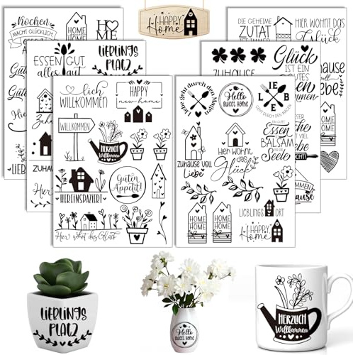 Rub On Sticker Home, 6 adesivi A5, motivo: famiglia e casa (Home) | Pellicola di trasferimento per mobili, vetro e legno, decorazione fai da te, scrapbooking e artigianato