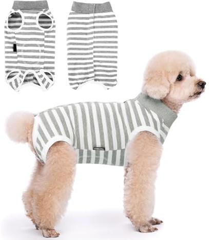 Wisebom Combinaison de Récupération pour Chiens, Combinaison de Convalescence pour Chien Rayée Post-Chirurgie Alternative Collier Électronique à Cône Body pour Chiens de Moyenne et Petite (Gris, S)