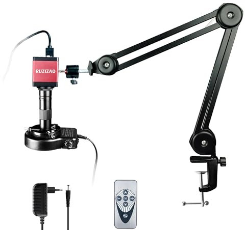 RUZIZAO Digital Mikroskop, 13MP 1080P HDMI/VGA Industrielle Video Digitales Mikroskop Kamera, 150X Zoom C-Mount Objektiv Klappbarer Ständer LED-Ringlicht Lötmikroskop für Elektronik-Reparatur