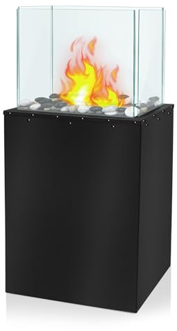 PEILU 80cm Höhe Freistehend Ethanol-Kamine Rechteck Terrassenfeuer mit Windschutzscheibe, Löschhilfe, Handschuhe, Dekosteine & Stahl Sockel Feuersäule für Garten Balkon Wohnzimmer Deko