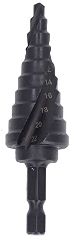 Foret de moteur HSS – Alésoir hexagonal résistant pour métal, coupes lisses et propres pour perceuses sans fil, 1 travailleur de la construction étagé, noir (10 étapes (4 à 22 mm)