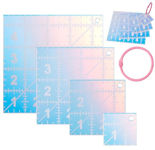 DELORIGIN Quilt Acryl Vorlage In 4 Größe 4 quadratische Schillernde Farben Quilt Lineal DIY Vorlagenwerkzeuge Mit Klar Gedruckten Linien Für Präzises Schneiden