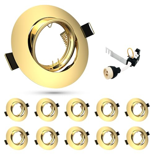 HiBay 10x Recessed Ceiling Lights GU10 Gold Spotlights 360° Tiltable Round LED Downlights for Hallway Shopping Mall 240V, 90mm Outer Diameter, 68-85mm Cut-Out Holes, Without Bulb
