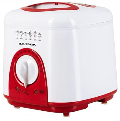 Hausberg Mini-Fritteuse 1L – Kompakte Fritteuse 950W mit Temperaturregler bis 190 °C, isoliertes Gehäuse, spülmaschinengeeignet – Ideal für Pommes, Snacks & kleine Portionen - Rot