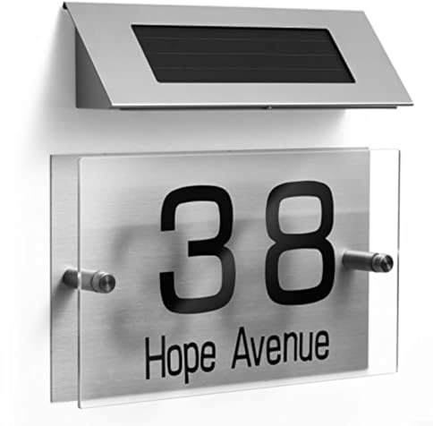 WIIYENA Letrero de casa personalizado con 18 LED de luz solar de dirección de doble color de acero inoxidable para exteriores