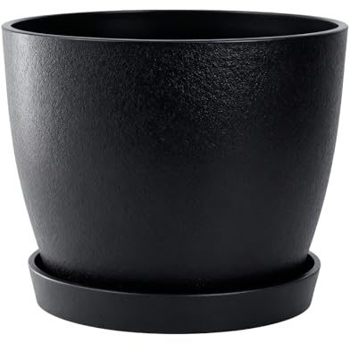 Bamworld Maceta Redonda Moderna con Agujeros de Drenaje, 23 cm Macetero de Plástico para Interior y Exterior, para Suculentas y Plantas de Interior, Negro