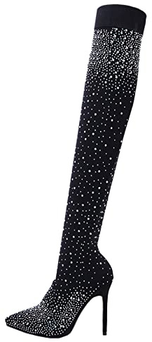 KQIVAM Bottes Femme Talon Aiguille Tissu Extensible Bottes Femme Talon Haut Sexy Confort Chic Cuissardes Talon Aiguille Fashion Bottines à la Cheville Élégantes Femmes Couleur Unie Style Western