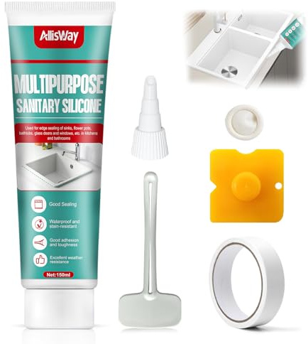 Allisway 150ml Silicone Trasparente Sigillante, Silicone Bagno,Sigillante Impermeabile, Adatto per Lavelli da Cucina, Bagni, WC e Bordi Piscina, Trasparente
