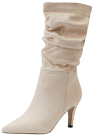 2026 Botines Mujer 2023 Tacón Alto Tacón Medio Puntero Puntero Botas de Moda Zapatos de Mujer, beige, 38 EU