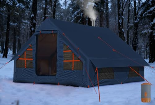 8-10 Person Inflatable Camping Tent with Stove Jack, Two Room Glamping Inflatable Tents,Waterproof Hot Tent Easy Setup Blow Up Tents for Camping