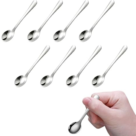 YAWYO 8 Cucharas de Café Mini, 7,5 cm de Acero Inoxidable Plateado, Pequeñas Cucharas de Espresso para Té, Café, Miel, Sal, Especias