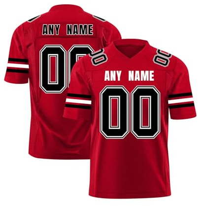 Maglietta Personalizzata per Bambini e Ragazzi | T-Shirt a Tema Calcio o Football Americano | con Stampa del Nome e Numero Preferiti Rosso