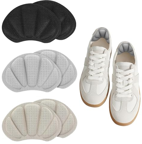 3 Pair Heel Cushion Pads, Heel Grips Shoes Pads for Shoes Too Big Self-Adhesive Foot Cushions Pads for Women Men Thick Shoe Inserts Back Shoe Heel Pads (Off-White, Grey, Black)