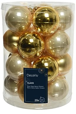 Glas-Weihnachtskugeln Set, 20-teilig, 6cm, Gold-Beige, Matt & Glänzend, Elegante Dekoration
