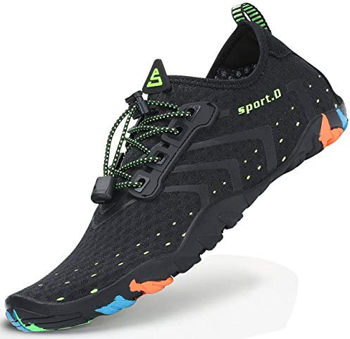 SAGUARO Wasserschuhe Herren Damen Schnell Trocknend Schwimmschuhe Atmungsaktiv rutschfeste Badeschuhe mit Dicke Sohle für Frauen Männer, Reines Schwarz, 43 EU