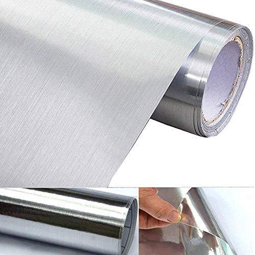 WDragon Silver Metal Look Adhesive Paper Peel Stick Vinyl Waterproof Anti Greasy Counter Top Metallic Sticker Shelf Liner For Kitchen Dishwasher Oven Refrigerator,15.8inch By 79inch