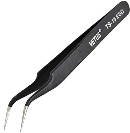 Vetus TS-15 ESD Pince à épiler de précision antistatique incurvée pour la fabrication de bijoux Outil de réparation de téléphone portable