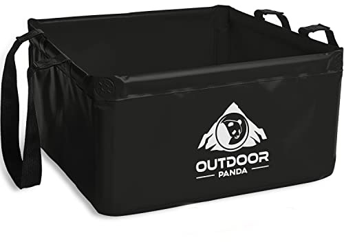 Outdoor Panda | Ciotola pieghevole da 15 o 20 litri - quadrata | Ciotola pieghevole da campeggio in tessuto telato resistente | Alternativa alla ciotola e al lavandino di plastica | Nero