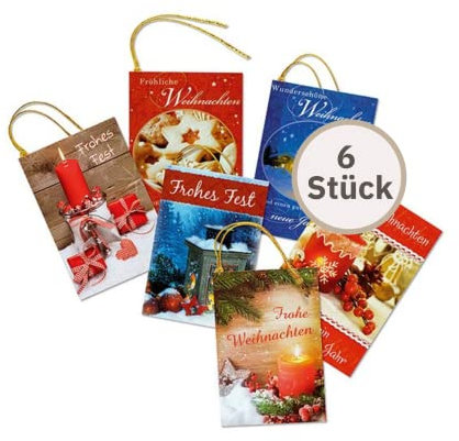 Perleberg Geschenk-Anhänger Weihnachten - 6er Pack - liebevolle Geschenk-Etiketten - Weihnachtskarten klein - Weihnachts-Anhänger klein - Anhänger Papier für Flaschen & Geschenke