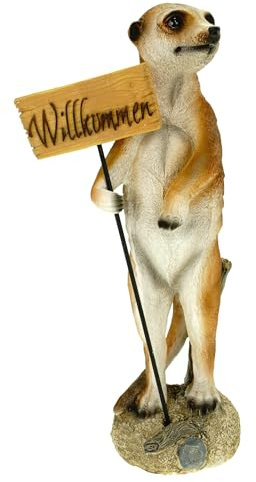 Udo Schmidt GmbH & Co. KG Kremer Schatzkiste Erdmännchen Willkommenschild Figur Gartenfigur 37 cm Meercat Tierfigur