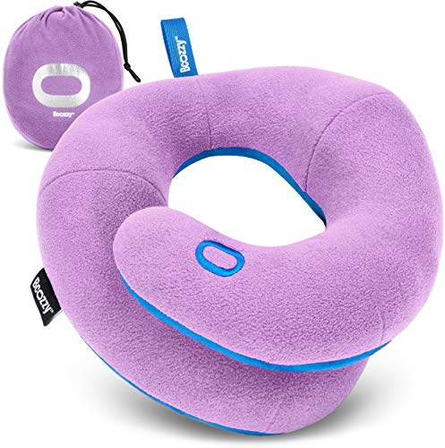 BCOZZY Kids Travel Neck Pillow (3-7 Y/O), Head & Chin Support, Light Purple | Comfortable rest on road trips and flights. Soft, adjustable, washable and lightweight, with a carry bag.
