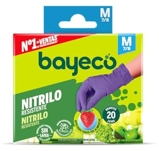 Bayeco - Guanti monouso in nitrile viola - Taglia M - Confezione da 20 pezzi - Senza polvere e senza lattice - Testurizzati per una maggiore aderenza