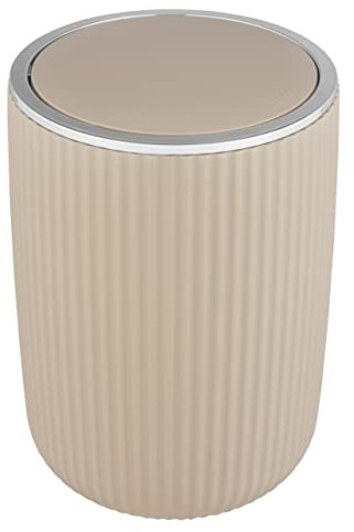 WENKO Schwingdeckeleimer Mod. Agropoli L Beige, 5,5 Liter, Badezimmer-Mülleimer mit Deckel, Abfalleimer aus hochwertigem Kunststoff mit strukturierter Oberfläche, Ø 19 x 27 cm